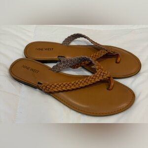 Nine West Flat Slide Sandals – Tan – Braided Leather Straps – Women’s Size 9
